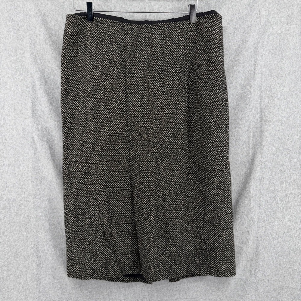 Lauren Ralph Lauren Black Cream Wool Tweed Pencil Skirt Sz 14 Herringbone Lined